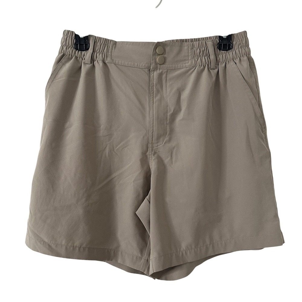 Burlebo Mens Performance Everyday Shorts Khaki Tan Elastic Waist Size Small